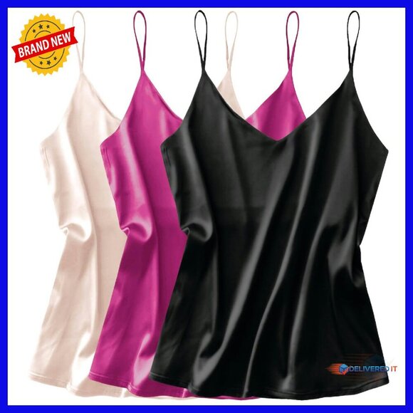 Silk Satin V-Neck Camisole Tank Top Adjustable Spaghetti Strap